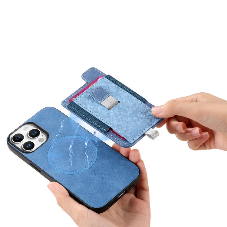 For iPhone 14 Pro Retro Magsafe Cross Leather Pull-Out Card Bag Back Phone Case
