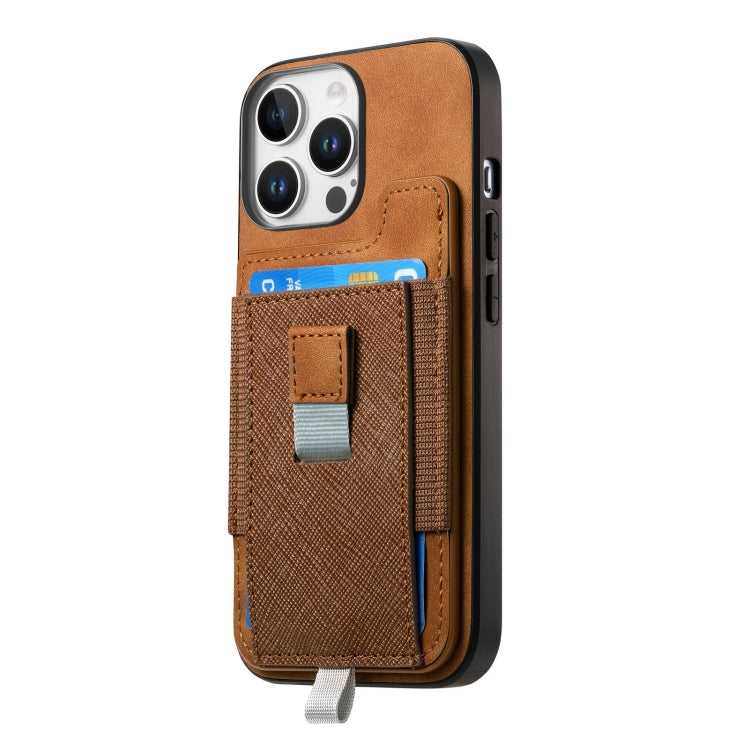 For iPhone 14 Pro Retro Magsafe Cross Leather Pull-Out Card Bag Back Phone Case