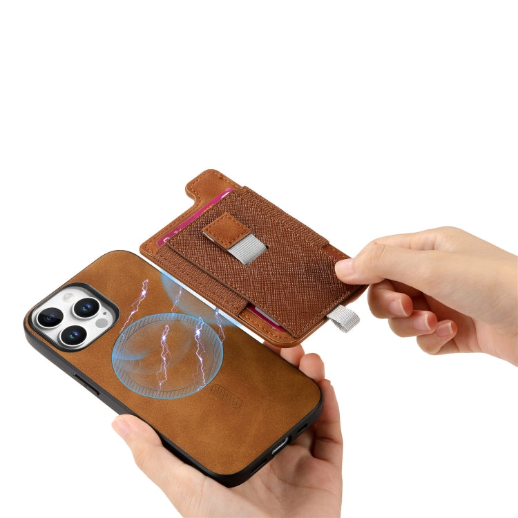 For iPhone 13 Pro Max Retro Magsafe Cross Leather Pull-Out Card Bag Back Phone Case