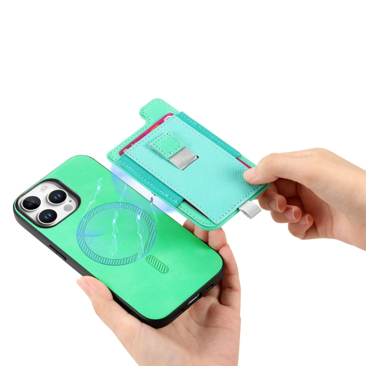 For iPhone 13 Retro Magsafe Cross Leather Pull-Out Card Bag Back Phone Case