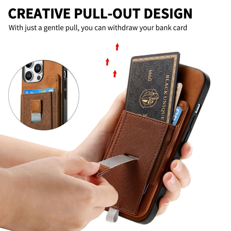 For iPhone 11 Retro Magsafe Cross Leather Pull-Out Card Bag Back Phone Case