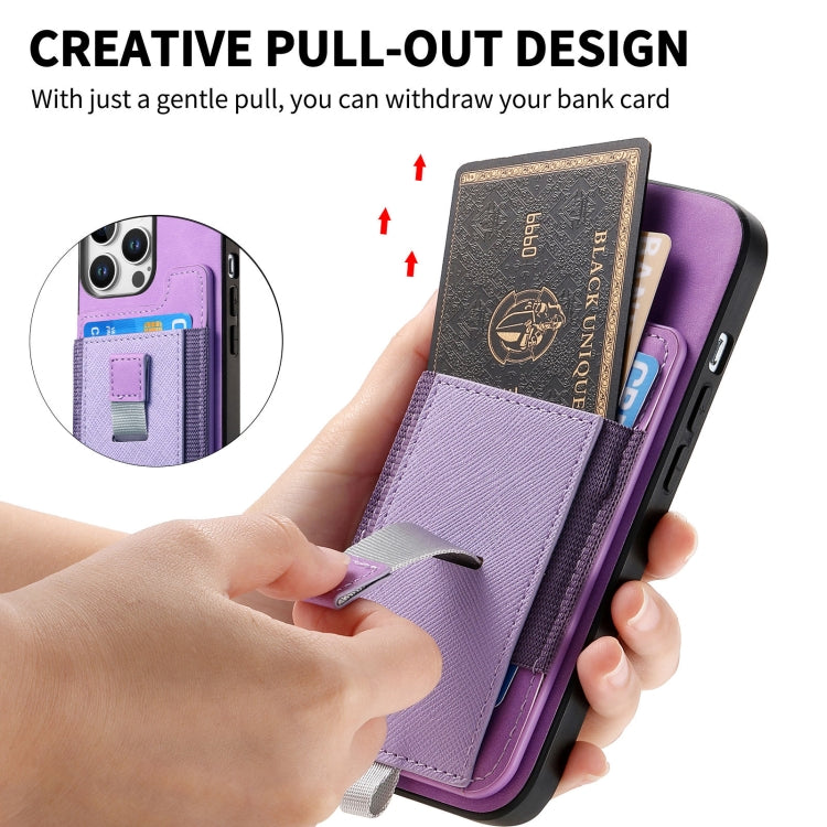For iPhone 11 Pro Retro Magsafe Cross Leather Pull-Out Card Bag Back Phone Case