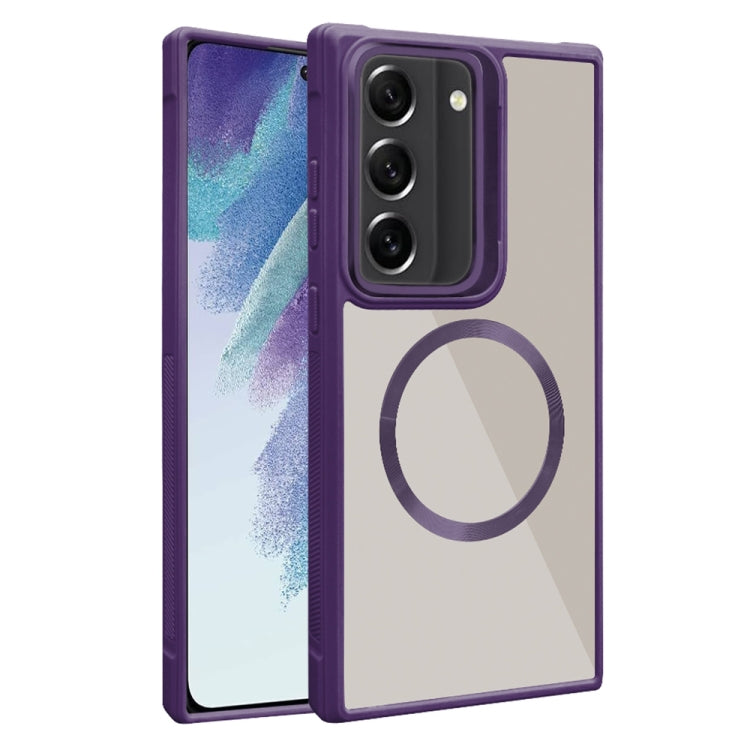 For Samsung Galaxy S21 FE 5G Plated CD Texture MagSafe Acrylic Hybrid TPU Phone Case