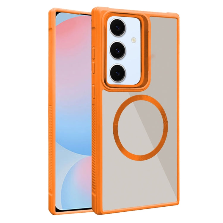 For Samsung Galaxy S24 FE 5G Plated CD Texture MagSafe Acrylic Hybrid TPU Phone Case