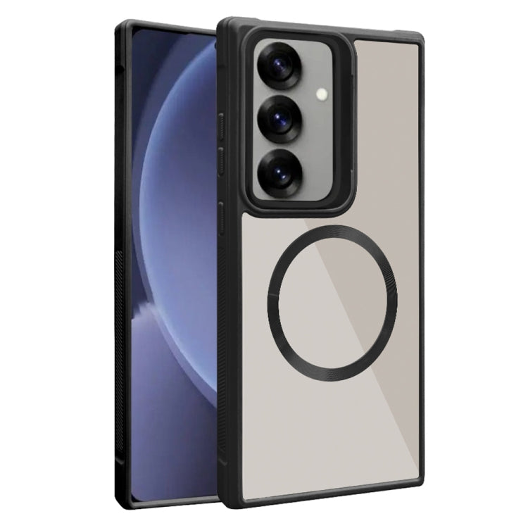 For Samsung Galaxy S25+ 5G Plated CD Texture MagSafe Acrylic Hybrid TPU Phone Case