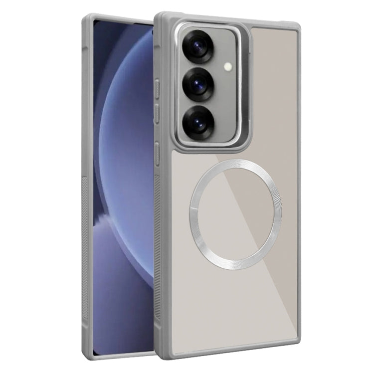 For Samsung Galaxy S25+ 5G Plated CD Texture MagSafe Acrylic Hybrid TPU Phone Case