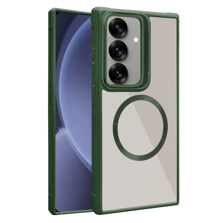 For Samsung Galaxy S25+ 5G Plated CD Texture MagSafe Acrylic Hybrid TPU Phone Case