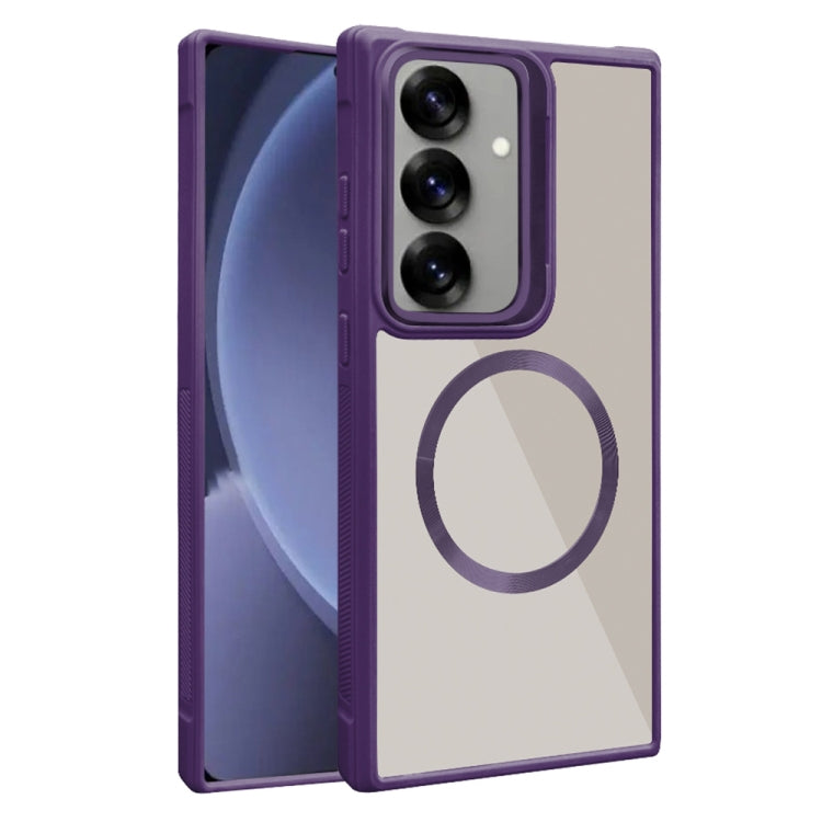 For Samsung Galaxy S25+ 5G Plated CD Texture MagSafe Acrylic Hybrid TPU Phone Case