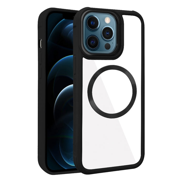 For iPhone 12 Pro Max Plated CD Texture MagSafe Acrylic Hybrid TPU Phone Case