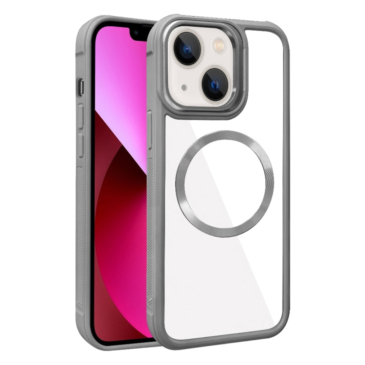 For iPhone 13 Plated CD Texture MagSafe Acrylic Hybrid TPU Phone Case