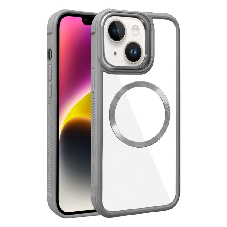 For iPhone 14 Plated CD Texture MagSafe Acrylic Hybrid TPU Phone Case