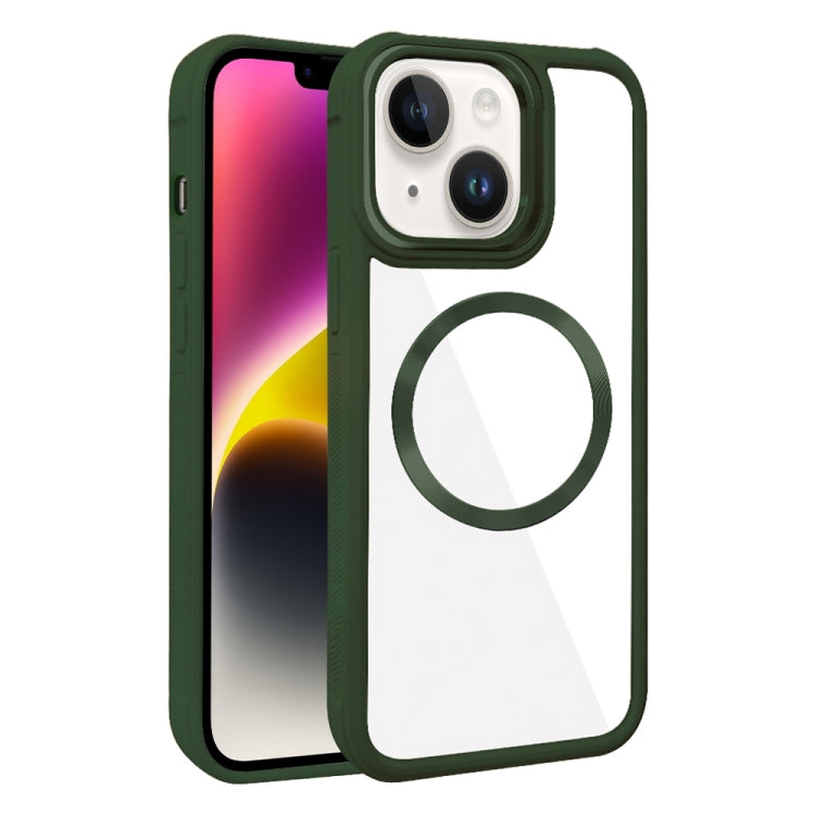 For iPhone 14 Plated CD Texture MagSafe Acrylic Hybrid TPU Phone Case
