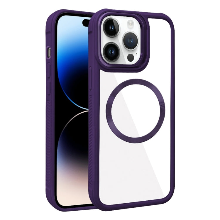 For iPhone 14 Pro Plated CD Texture MagSafe Acrylic Hybrid TPU Phone Case
