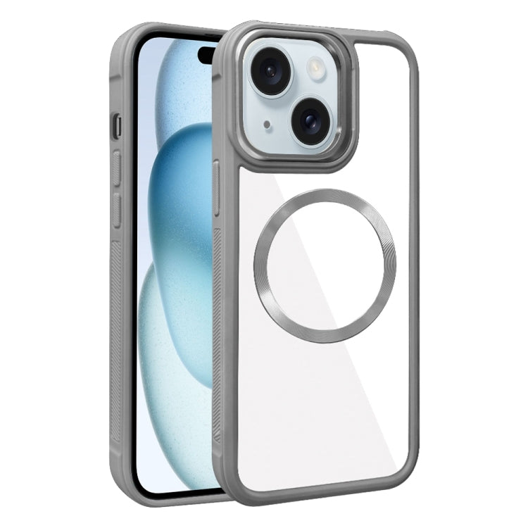 For iPhone 15 Plated CD Texture MagSafe Acrylic Hybrid TPU Phone Case