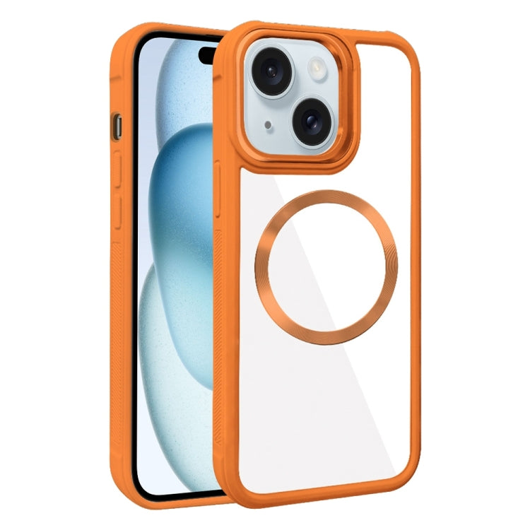 For iPhone 15 Plated CD Texture MagSafe Acrylic Hybrid TPU Phone Case