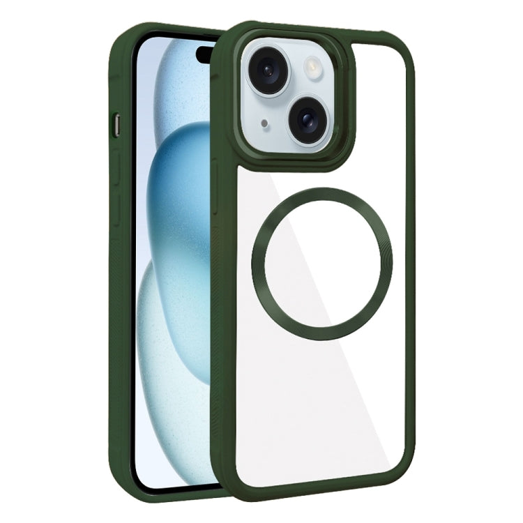 For iPhone 15 Plated CD Texture MagSafe Acrylic Hybrid TPU Phone Case