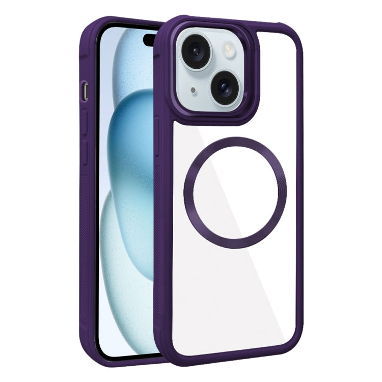 For iPhone 15 Plus Plated CD Texture MagSafe Acrylic Hybrid TPU Phone Case