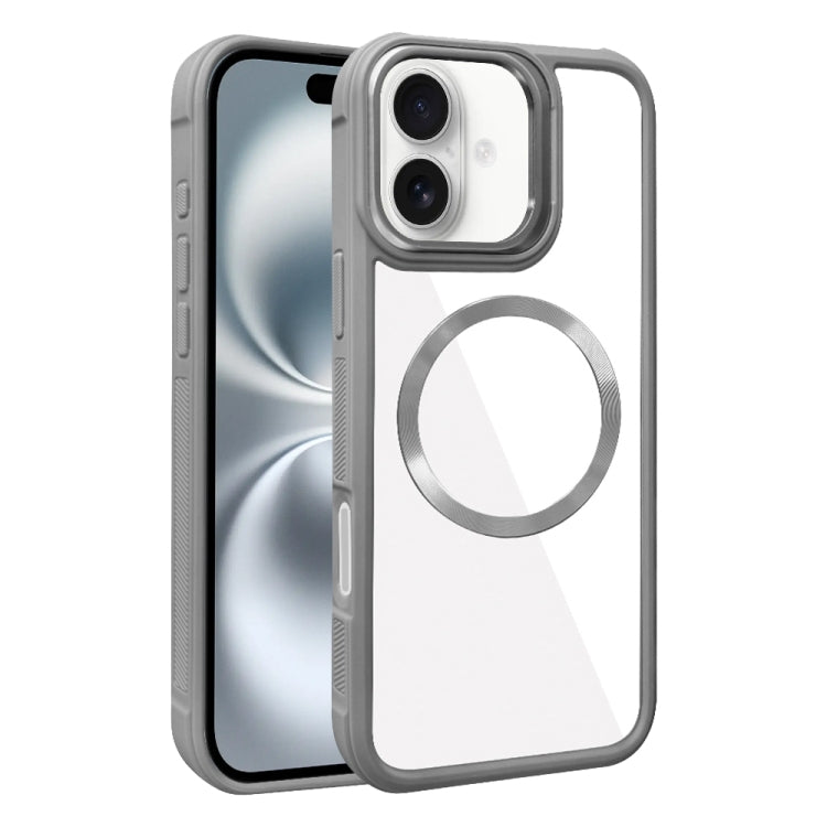 For iPhone 16 Plus Plated CD Texture MagSafe Acrylic Hybrid TPU Phone Case