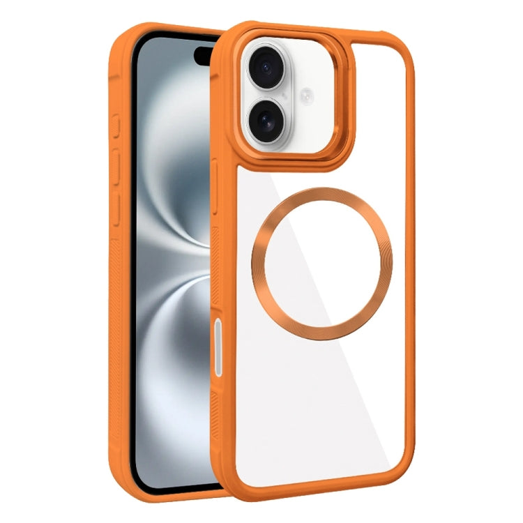 For iPhone 16 Plus Plated CD Texture MagSafe Acrylic Hybrid TPU Phone Case