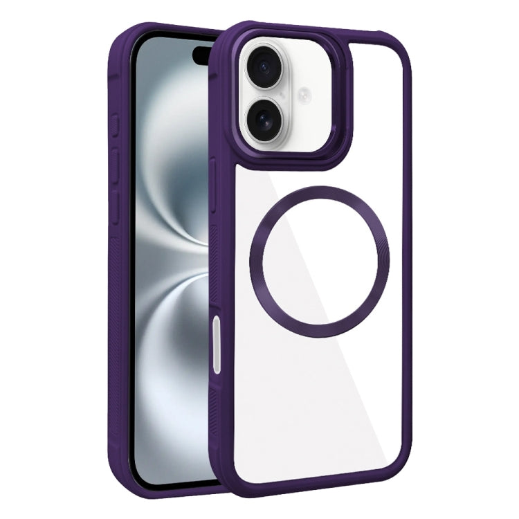 For iPhone 16 Plus Plated CD Texture MagSafe Acrylic Hybrid TPU Phone Case