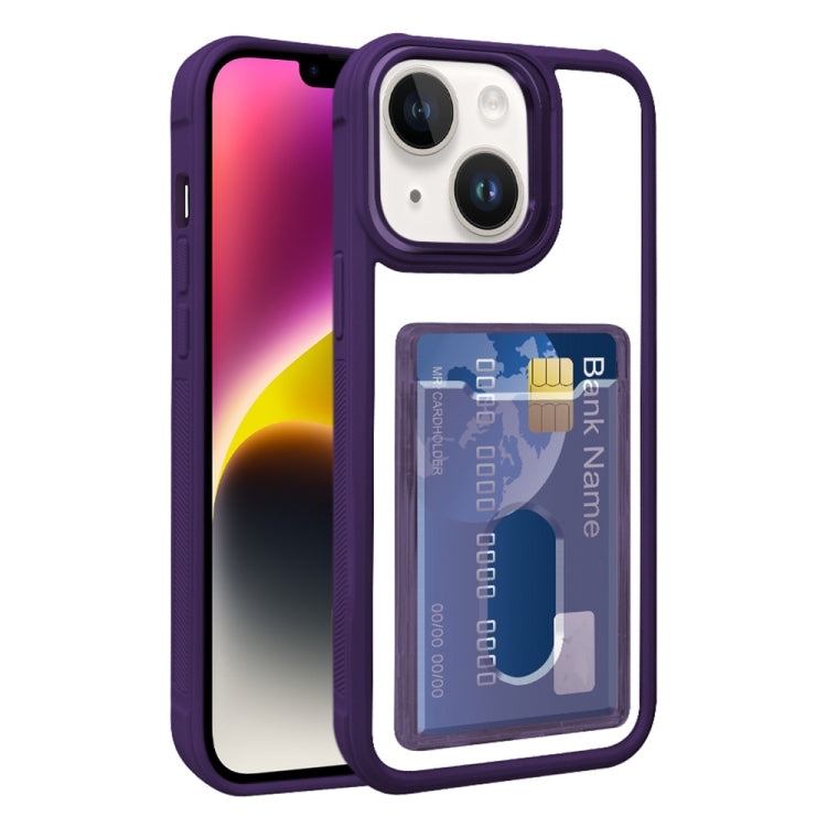 For iPhone 14 Plus Electroplated Card Bag Acrylic Hybrid TPU Phone Case
