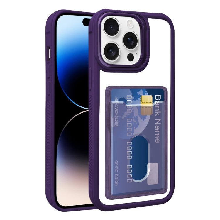 For iPhone 14 Pro Max Electroplated Card Bag Acrylic Hybrid TPU Phone Case