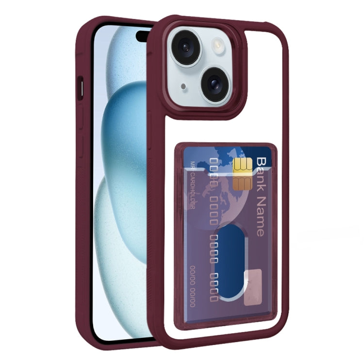For iPhone 15 Electroplated Card Bag Acrylic Hybrid TPU Phone Case