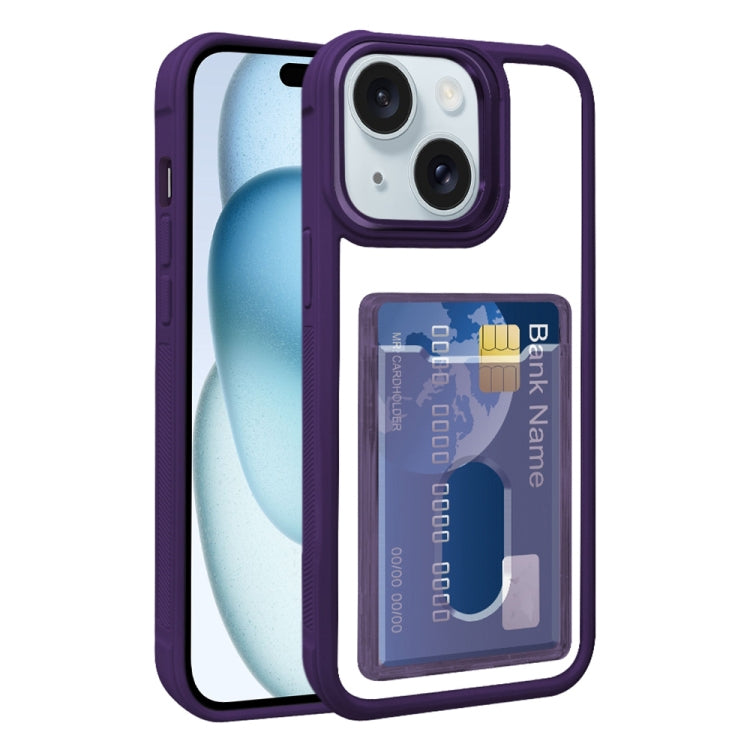 For iPhone 15 Plus Electroplated Card Bag Acrylic Hybrid TPU Phone Case