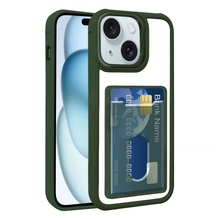 For iPhone 15 Plus Electroplated Card Bag Acrylic Hybrid TPU Phone Case