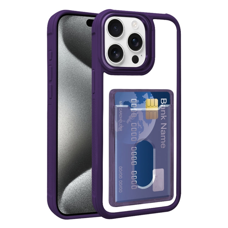 For iPhone 15 Pro Max Electroplated Card Bag Acrylic Hybrid TPU Phone Case