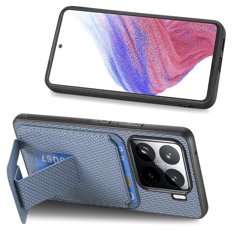 For Xiaomi 15 Carbon Fiber Card Bag Fold Stand Phone Case