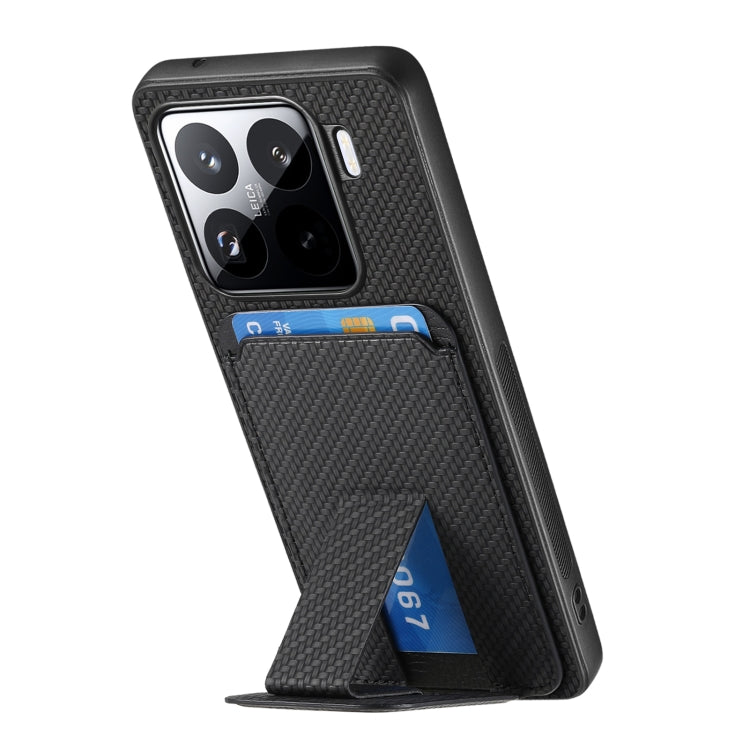For Xiaomi 15 Carbon Fiber Card Bag Fold Stand Phone Case