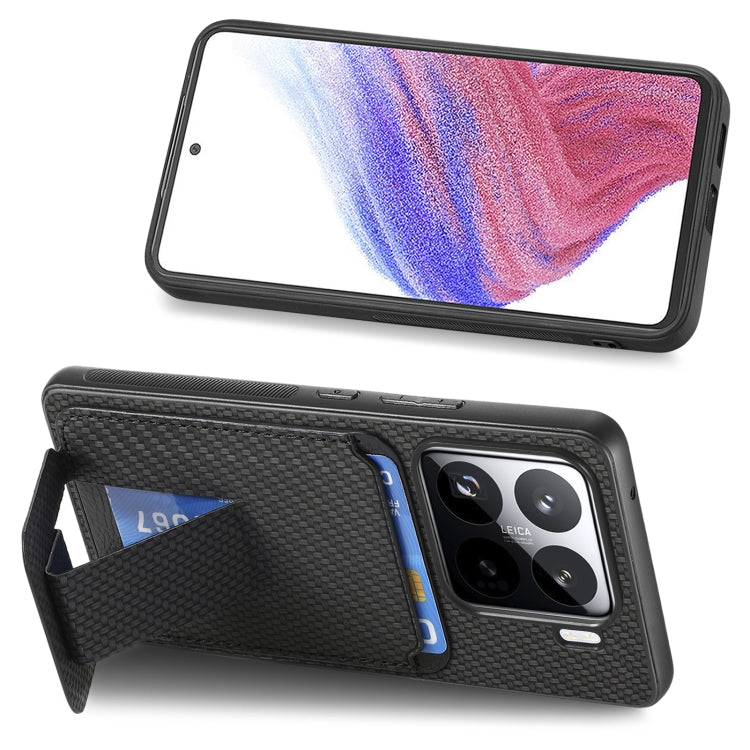 For Xiaomi 15 Carbon Fiber Card Bag Fold Stand Phone Case