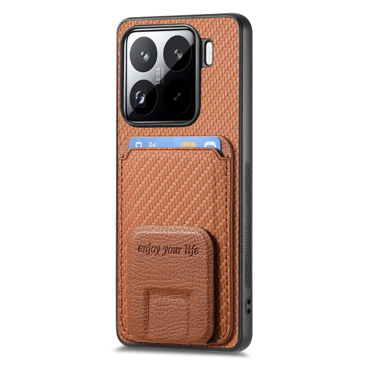 For Xiaomi 15 Carbon Fiber Card Bag Fold Stand Phone Case