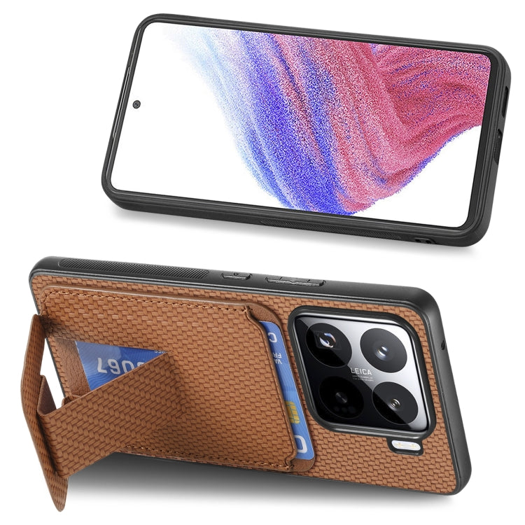 For Xiaomi 15 Carbon Fiber Card Bag Fold Stand Phone Case