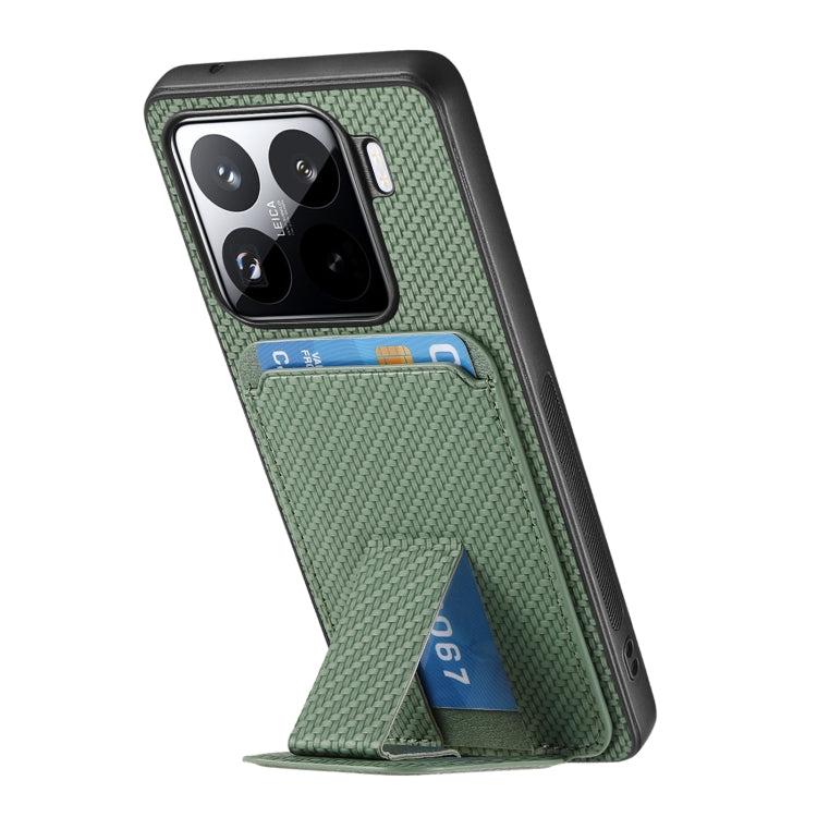 For Xiaomi 15 Carbon Fiber Card Bag Fold Stand Phone Case