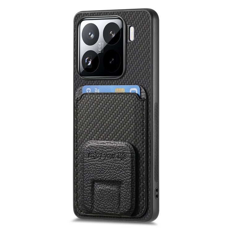 For Xiaomi 15 Pro Carbon Fiber Card Bag Fold Stand Phone Case