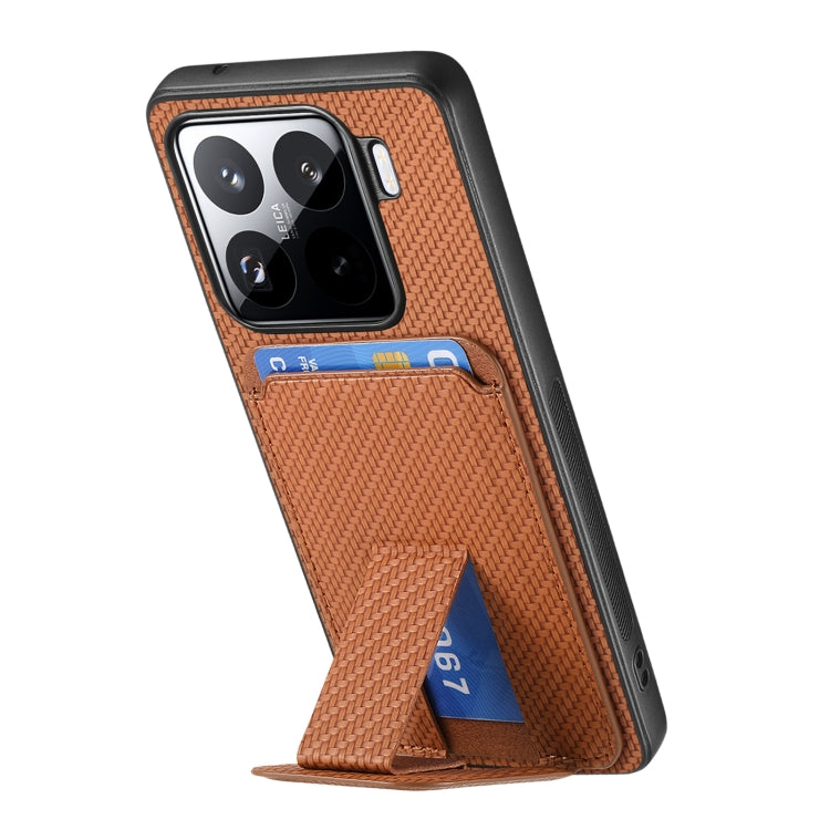 For Xiaomi 15 Pro Carbon Fiber Card Bag Fold Stand Phone Case