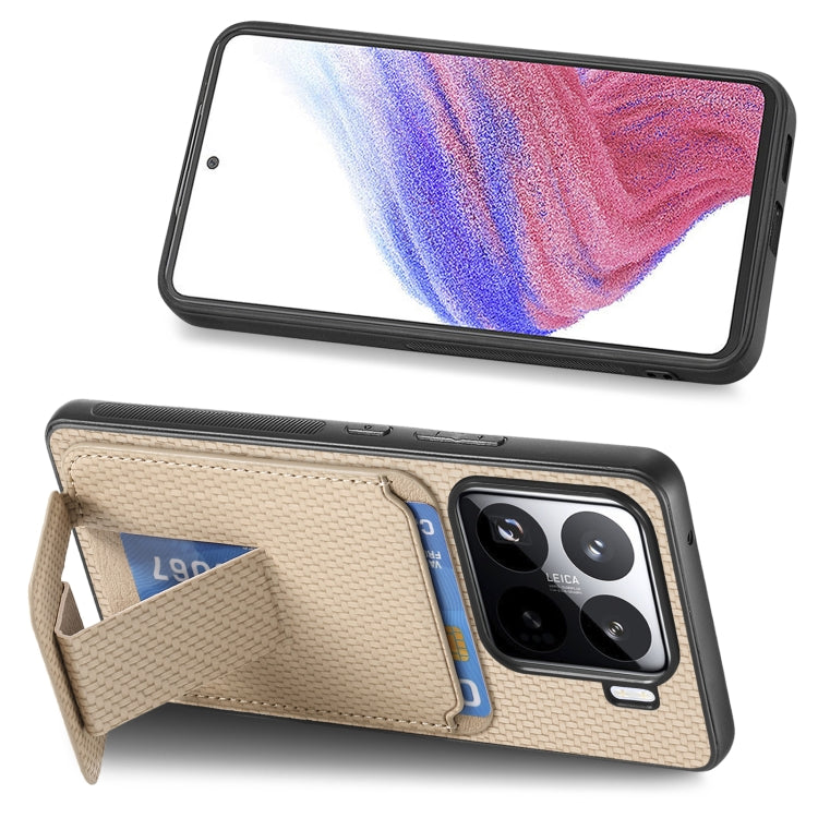 For Xiaomi 15 Pro Carbon Fiber Card Bag Fold Stand Phone Case