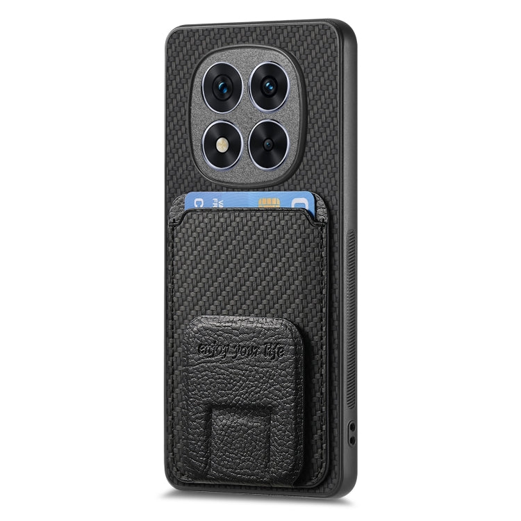 For Redmi Note 14 5G Carbon Fiber Card Bag Fold Stand Phone Case