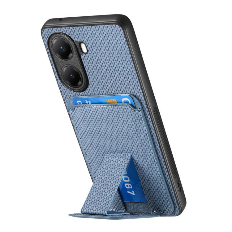 For Xiaomi Poco X7 Pro Carbon Fiber Card Bag Fold Stand Phone Case