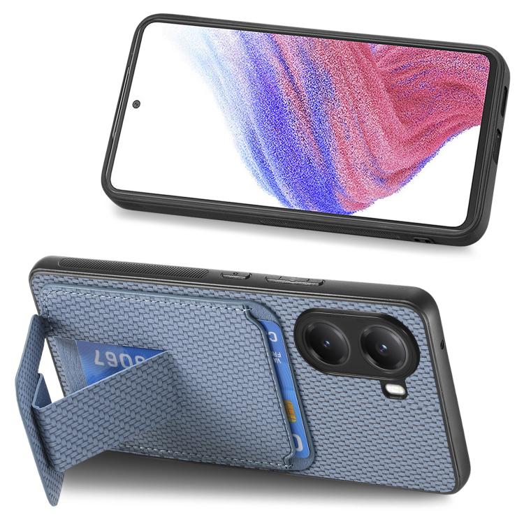 For Xiaomi Poco X7 Pro Carbon Fiber Card Bag Fold Stand Phone Case