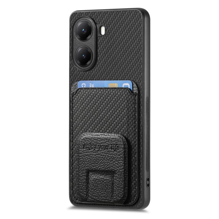 For Xiaomi Poco X7 Pro Carbon Fiber Card Bag Fold Stand Phone Case