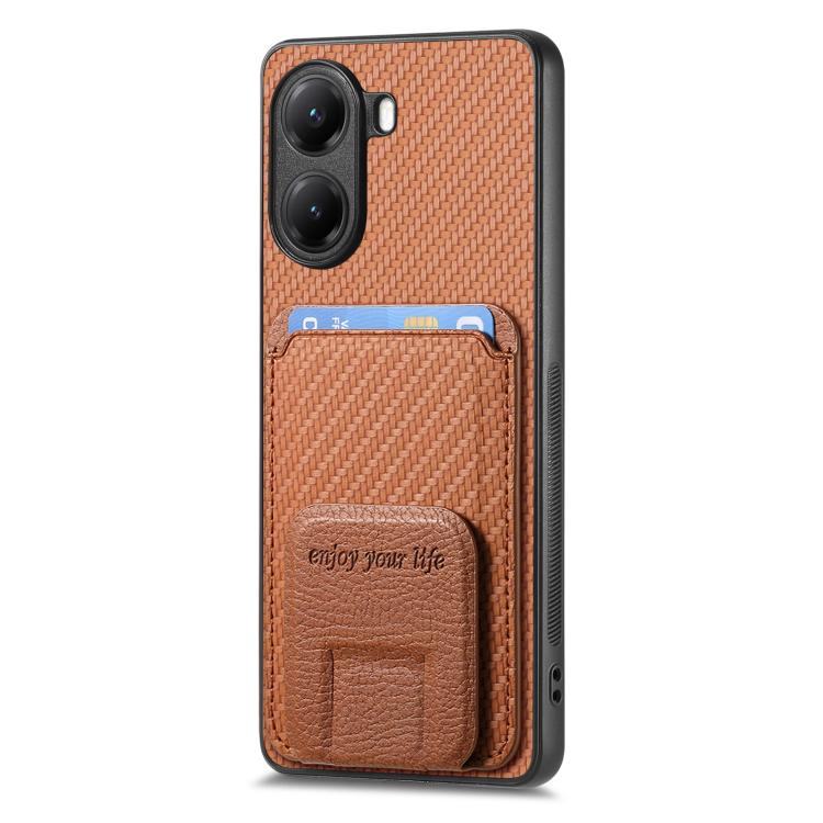 For Xiaomi Poco X7 Pro Carbon Fiber Card Bag Fold Stand Phone Case