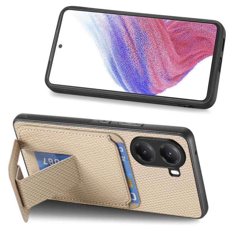 For Xiaomi Poco X7 Pro Carbon Fiber Card Bag Fold Stand Phone Case