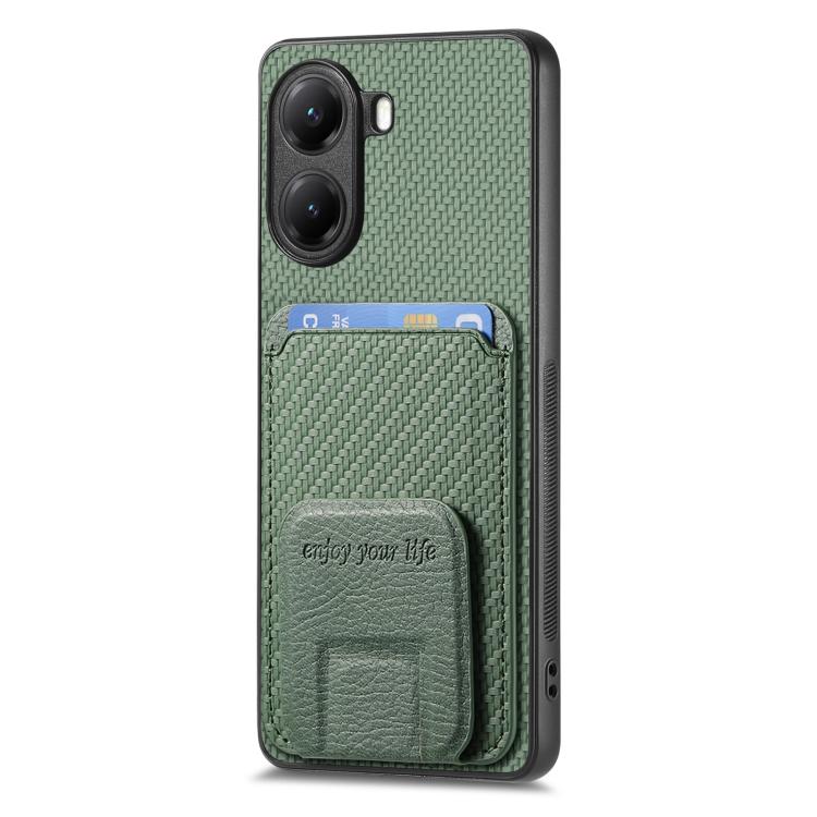 For Xiaomi Poco X7 Pro Carbon Fiber Card Bag Fold Stand Phone Case