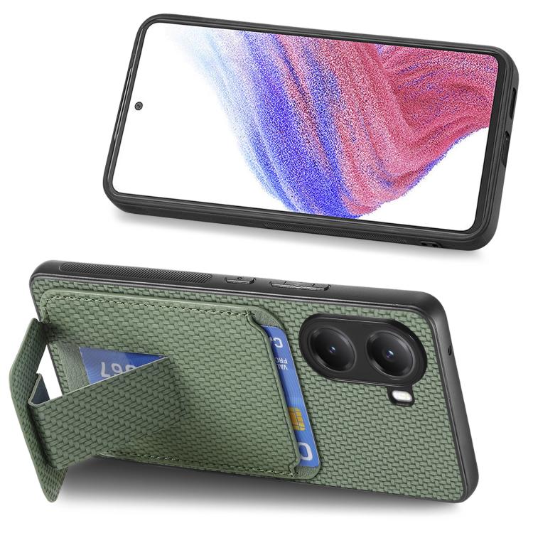 For Xiaomi Poco X7 Pro Carbon Fiber Card Bag Fold Stand Phone Case