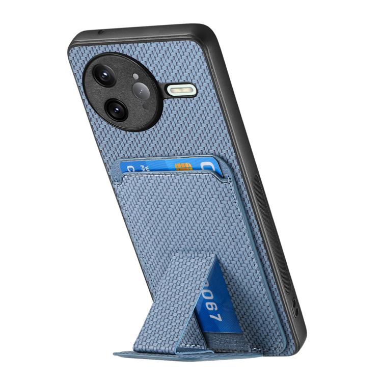 For Redmi K80 / Poco F7 Pro Carbon Fiber Card Bag Fold Stand Phone Case