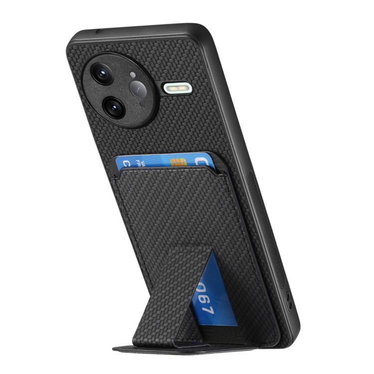 For Redmi K80 / Poco F7 Pro Carbon Fiber Card Bag Fold Stand Phone Case