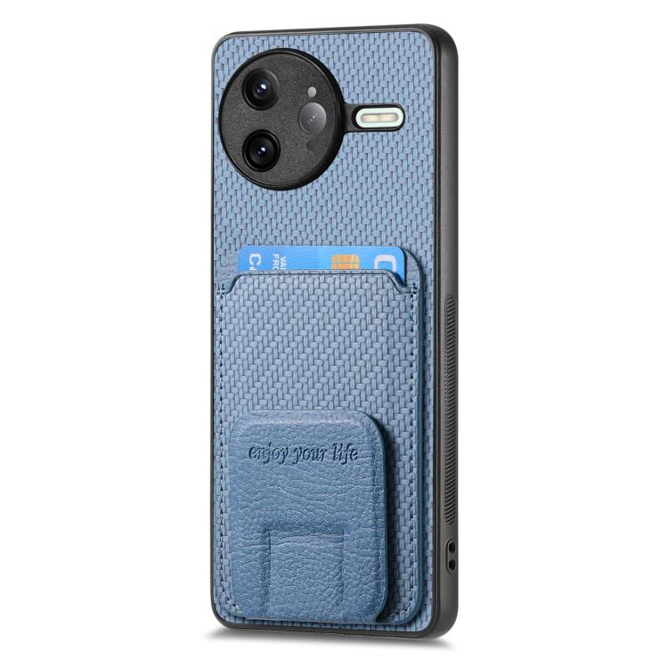 For Redmi K80 Pro / Poco F7 Ultra Carbon Fiber Card Bag Fold Stand Phone Case